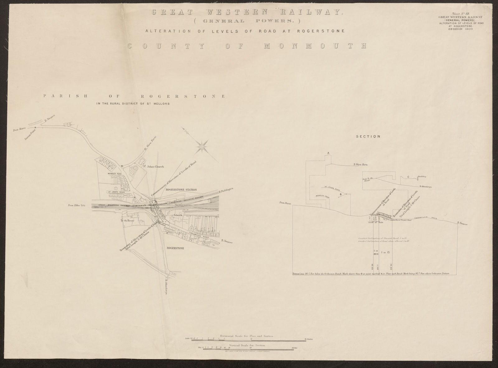 GWR railway plan. Rogerstone, Newport, Monmouthshire. Tregwilym Road 1909 map